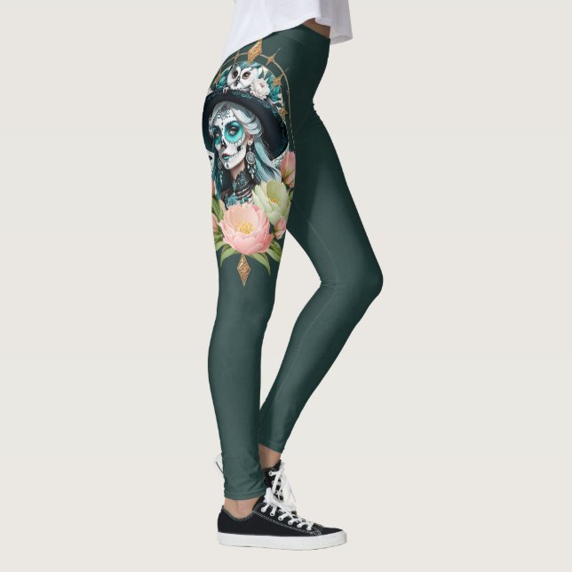 Leggings Femme étonnante avec un maquillage crâne à sucre é (Droite)