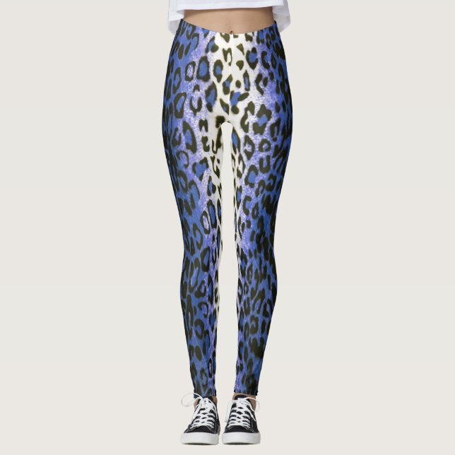 Leggings Femme Poster de animal Léopard Bleu élégant (Devant)