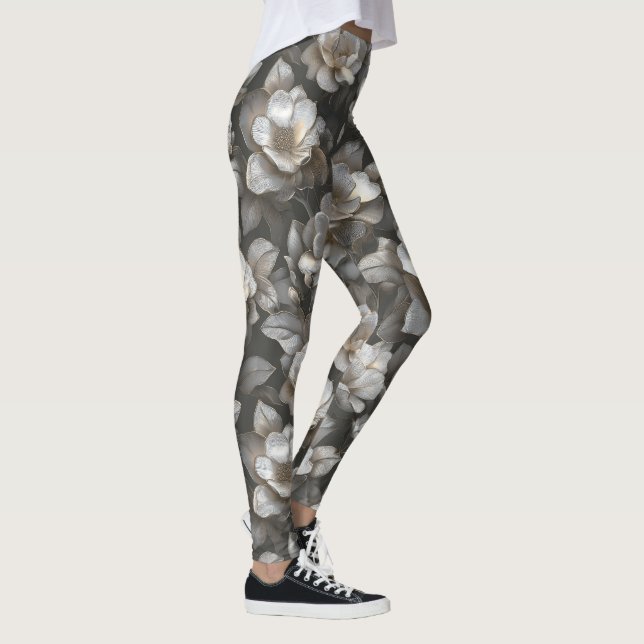 Leggings Femmes Argentées Vêtements Actifs Gardenias Fleur  (Droite)