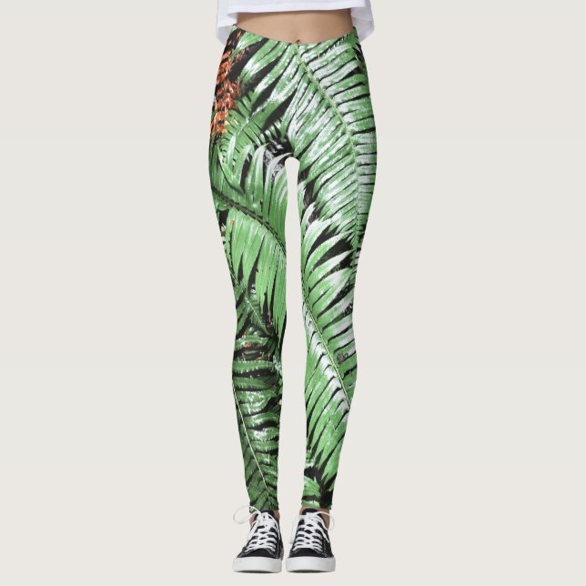 Leggings Fern Tropical Green Feuille Plante Forêt forestier (Devant)