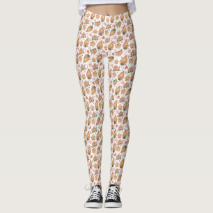 Leggings Festif Maison en pain d'épices Motif Noël blanc