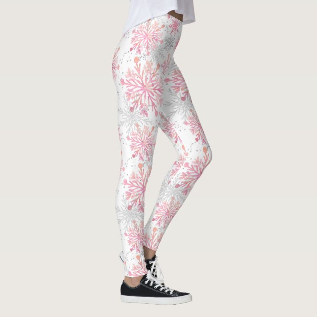 Leggings Festif Noël rose grise flocons motif (Droite)