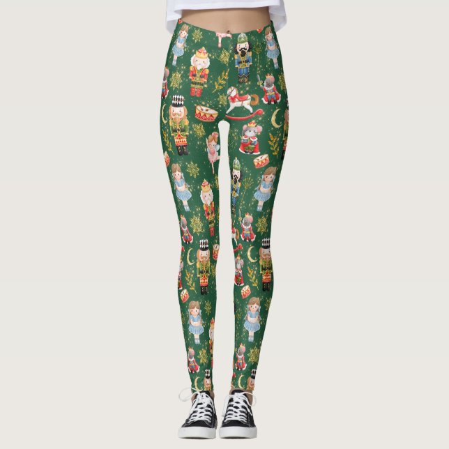 Leggings Festin Whimsical Cute Nutcracker Ballet Green (Devant)