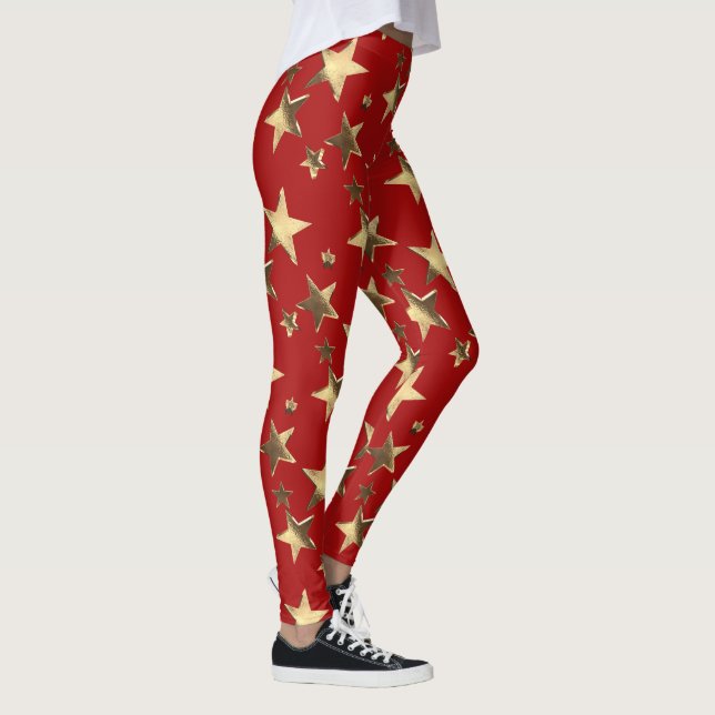Leggings Festivals Legs Red Gold Stars de Noël (Droite)