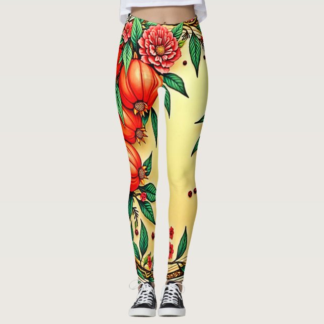 Leggings Festive Automne Floral Illustration Design (Devant)