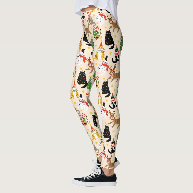 Leggings Festive Chats Motif de Noël (Gauche)