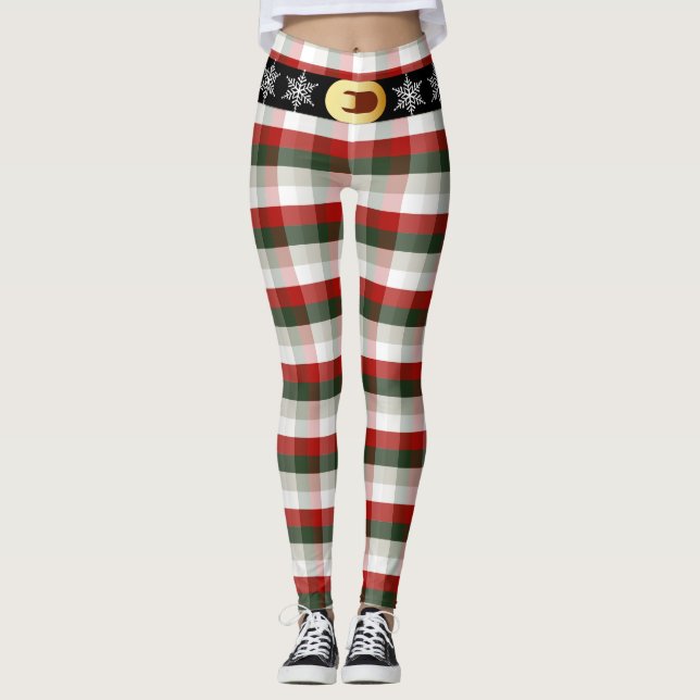 Leggings Festive Christmas | Plaid & Snowflake Belt (Devant)