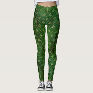 Leggings Festive Green et Gold Foil Snowflakes d'hiver