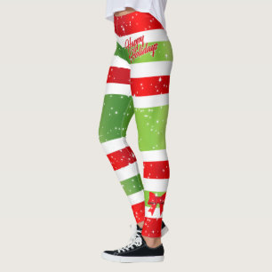 Leggings Festive Happy Holidays Text With Ribbons and Snow