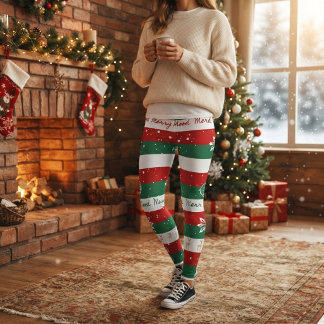 Leggings Festive Merry Mood Christmas, Red, Green & White