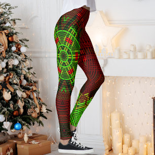 Leggings Festive Weave Mandala Rouge et vert
