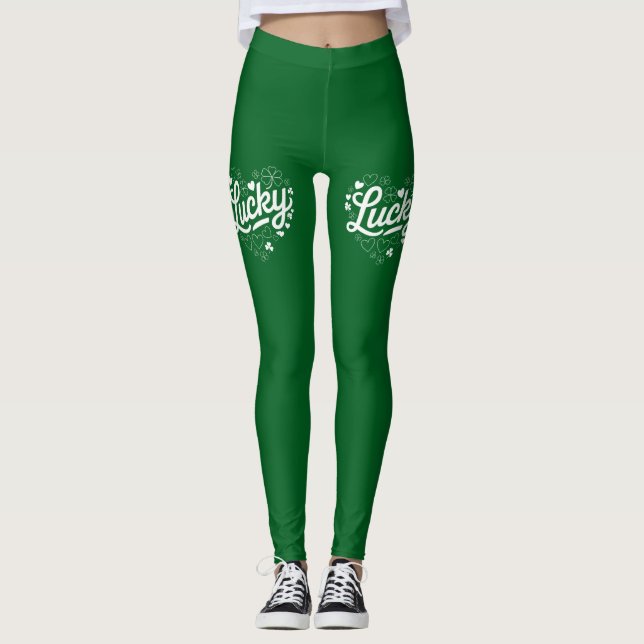 Leggings Fête de la Saint-Patrick Cœur Trèfle Chanceux Trèf (Devant)
