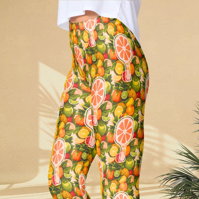 Leggings Fête de Mariage Retro Tropical Citron Pickleball (Créateur téléchargé)