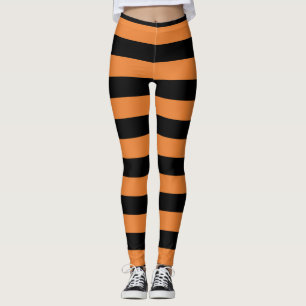 Leggings Fêtes rayures noires et orange Halloween
