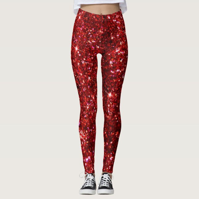 Leggings Fêtes Rouge et Noir Faux Parties scintillant Noël (Devant)