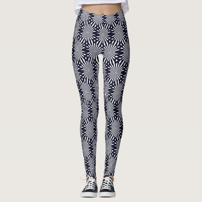 Leggings Feu d'Artifice Géométrique Abstrait Noir et Blanc  (Devant)