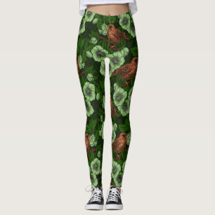 Leggings Feu et hellebore sur vert foncé