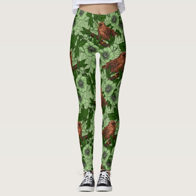 Leggings Feu et hellebore, vert clair (Devant)