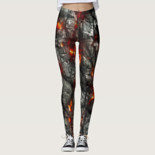 Leggings Feu rouge, pierre noire fantastique texture abstra