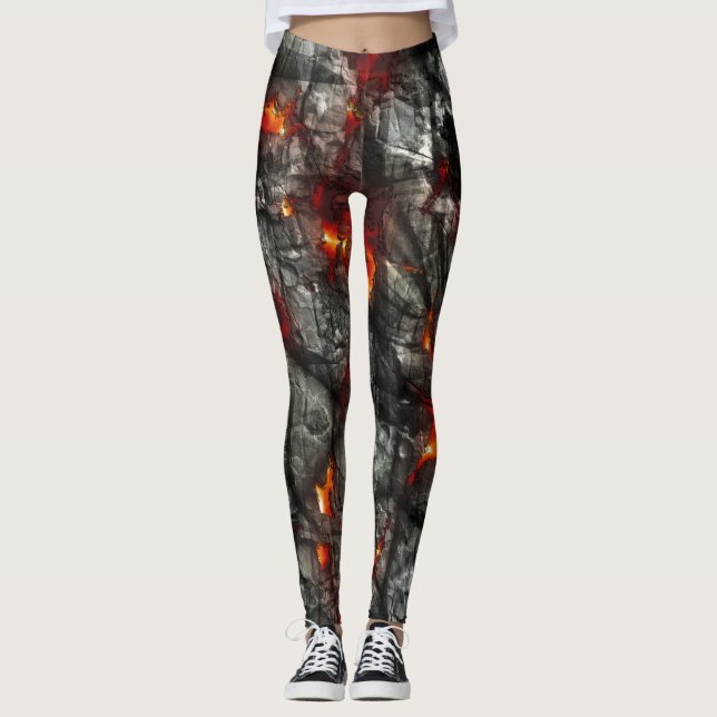 Leggings Feu rouge, pierre noire fantastique texture abstra (Devant)