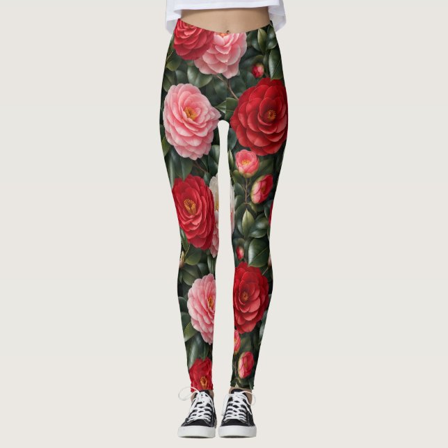 Leggings Feuillage de camélia de luxe en fleurs (Devant)
