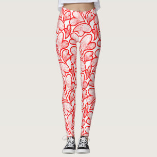 Leggings Feuillage de coeurs rouges Art Nouveau