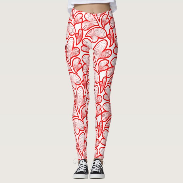 Leggings Feuillage de coeurs rouges Art Nouveau (Devant)