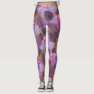 Leggings Feuillage tropical violet d'été