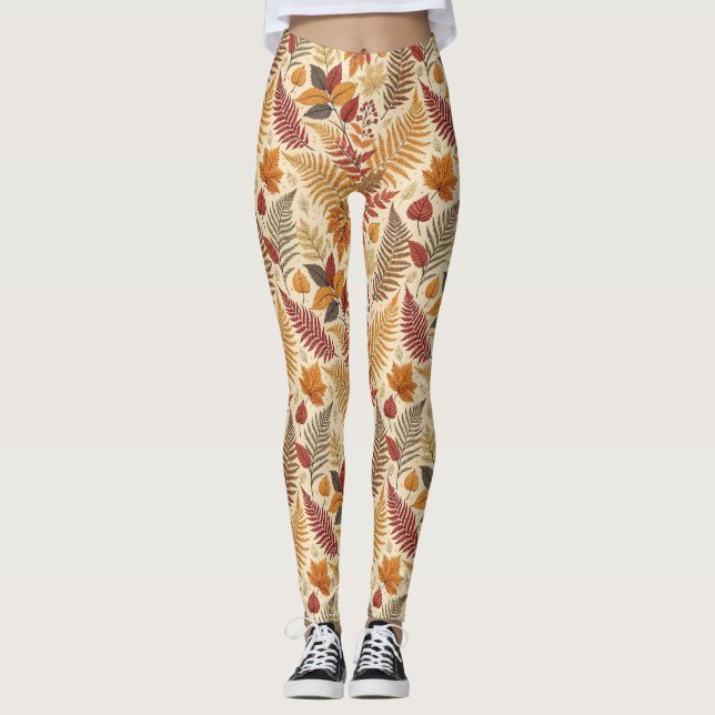 Leggings Feuillages et baies d'automne - Tons chauds (Devant)