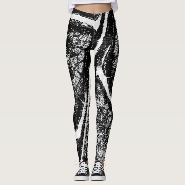 Leggings Feuille blanche noire élégant (Devant)