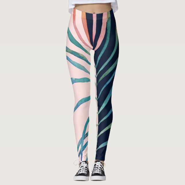 Leggings Feuille d'aquarelle, impression naturelle abstrait (Devant)