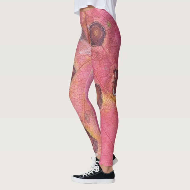 Leggings Feuille de chute rouge pointillée Brown (Gauche)