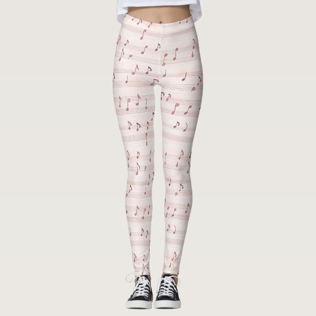 Leggings Feuille de notes de musique rose (Devant)