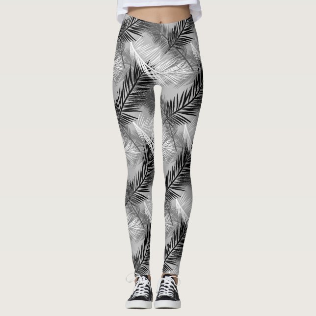 Leggings Feuille de palme Impression, gris / gris, noir et  (Devant)