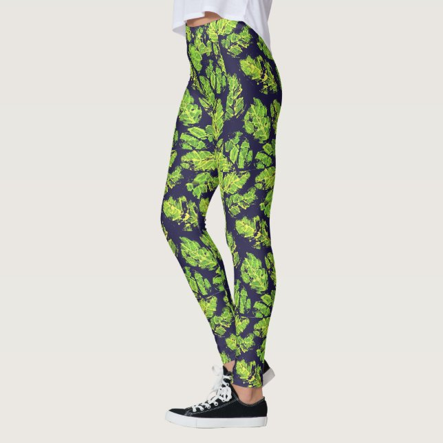 Leggings Feuille de peinture acrylique verte nature (Gauche)