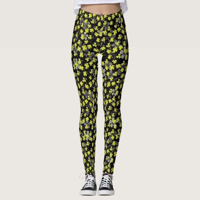 Leggings feuille de trèfle motif 03.b Black BG (Devant)