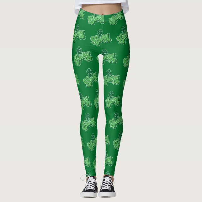 Leggings Feuille de trèfle vert chanceux Saint Patrick (Devant)