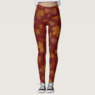Leggings Feuille en baisse d'automne sur le vin rouge fait