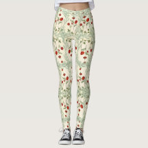 Leggings feuille et fleur rouge style japonais