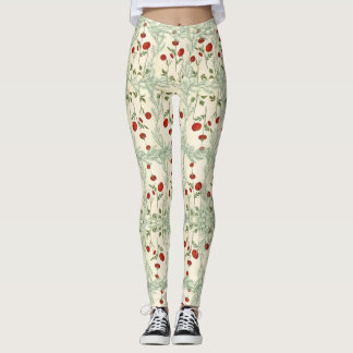 Leggings feuille et fleur rouge style japonais
