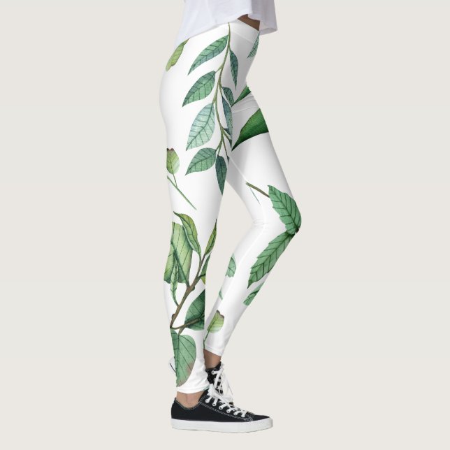Leggings feuille fleurie motif blanche verte femmes filles (Droite)