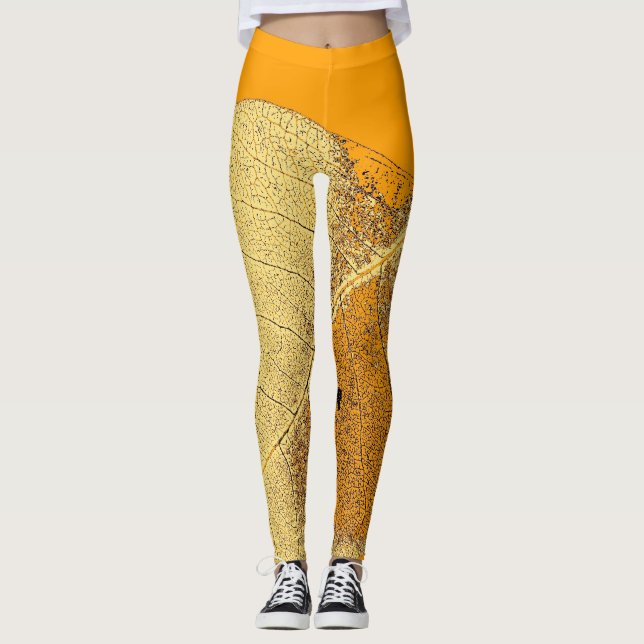 Leggings Feuille orange jaune élégant (Devant)