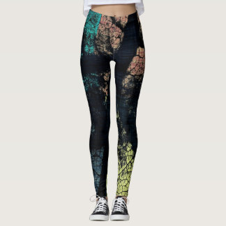 Leggings Feuille orange jaune turquoise élégant