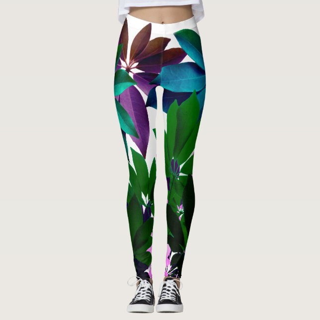 Leggings Feuille roses et verts (Devant)
