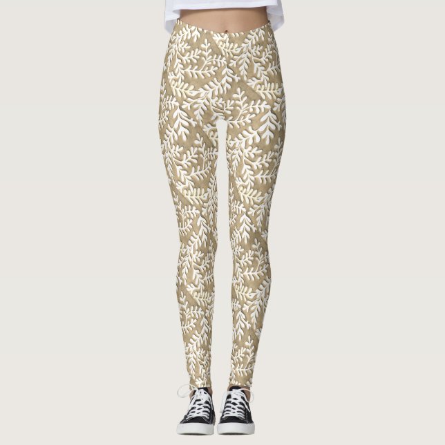 Leggings Feuille tan et blanc (Devant)