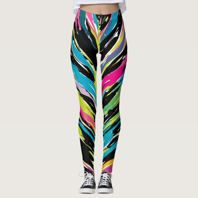 Leggings Feuille tropicale Abstraite vibrante multicolore (Devant)