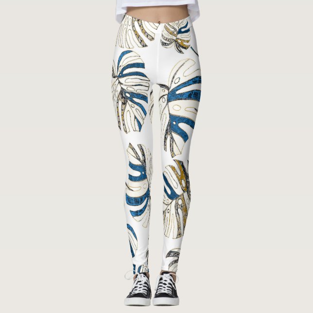 Leggings Feuille tropicale colorée, motif moderne. (Devant)