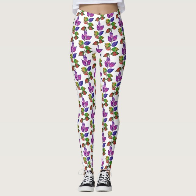 Leggings Feuilles arc-en-ciel aquarelle (Devant)