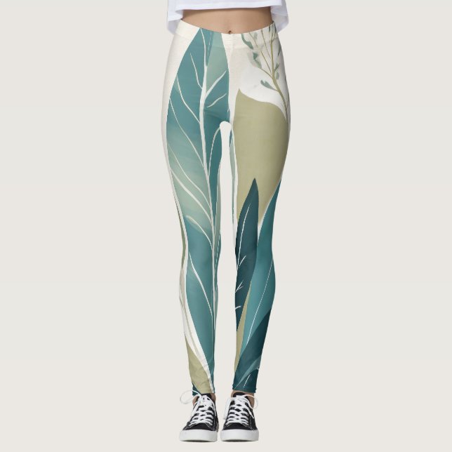 Leggings Feuilles assaillis dans les tons verts (Devant)