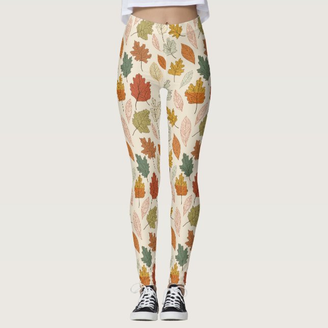 Leggings Feuilles automnales - Motif d'automne confortable (Devant)